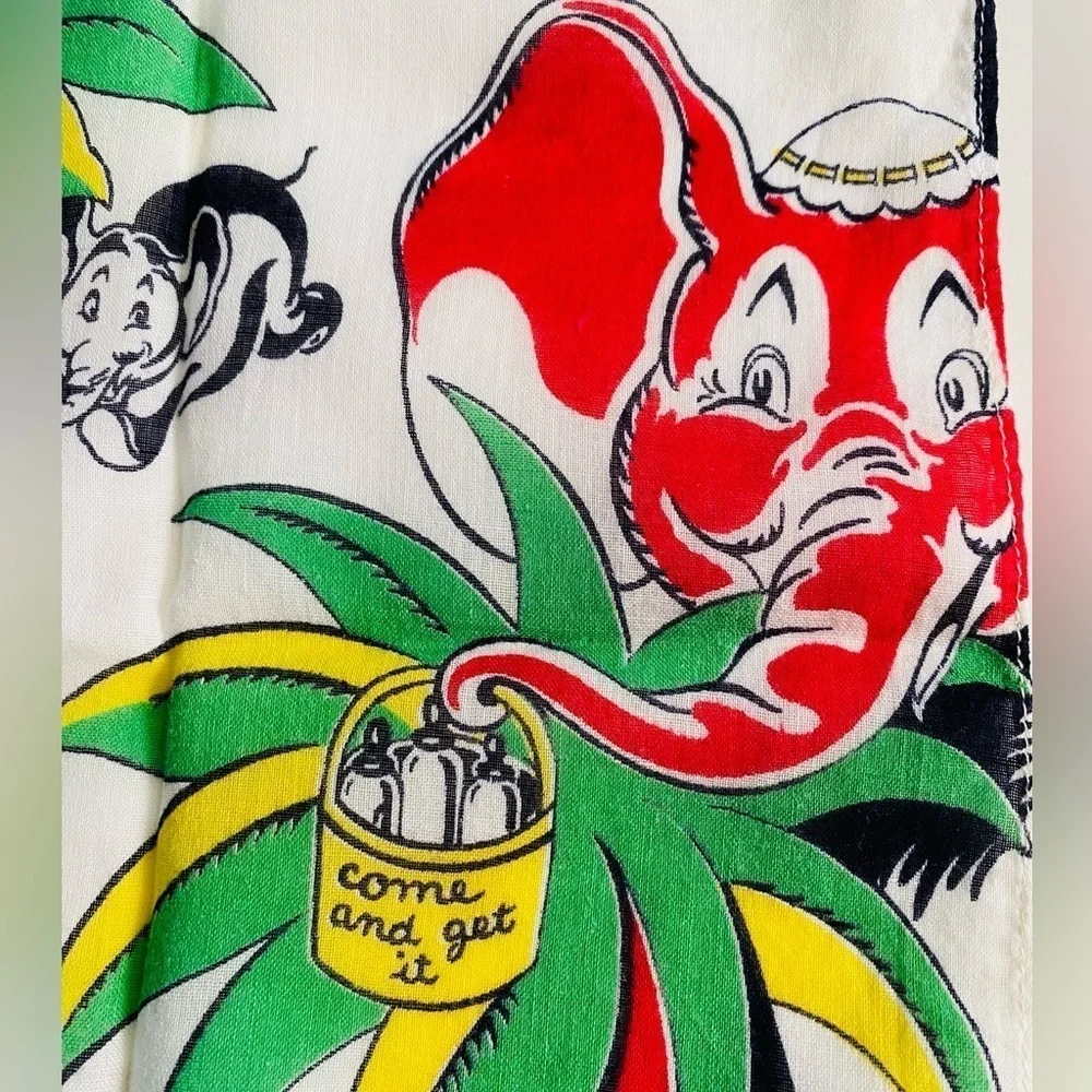 Vintage Tom Lamb Child's Handkerchief with Elephants, 1940s Childs Hankie